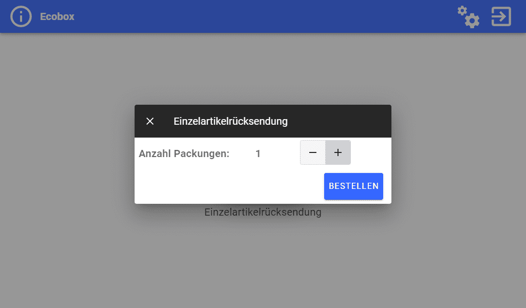 Ecobox-Konfigurationsbildschirm Rückgabe einzelner Verbrauchsmaterialien Anzahl der Packungen