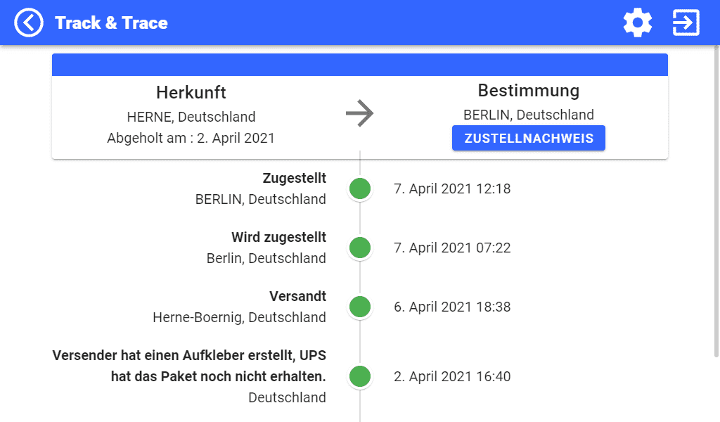 Track & Trace-Konfigurationsbildschirm Referenz, Ursprung und Ziel